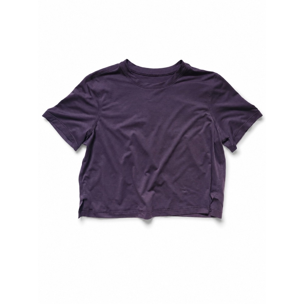 Lululemon Cates Tee Crop Top Purple Plum Relaxed Fit Short Sleeve Athletic Shirt - Picture 2 of 3